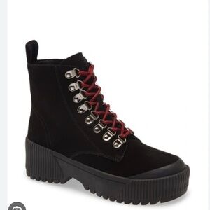 Jeffery Campbell Finches Black Suede Rugged Combat Boots With Zipper an Laces 10